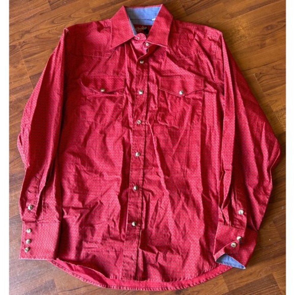 Rodeo Clothing Co. Red Geometric Print Snap Front Western Shirt Mens Medium |K1‎